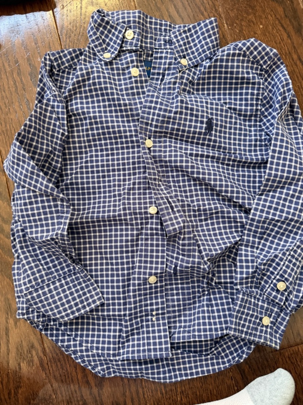 Ralph Lauren Navy and White Windowpane Button-Down Shirt